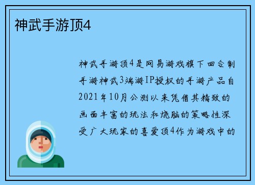 神武手游顶4